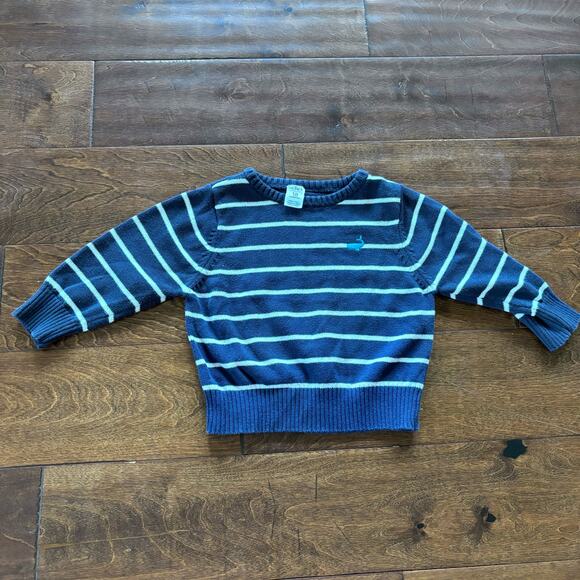 Carter's Boys 18 Month Sweater Navy Blue White Striped Knit Whale - Picture 1 of 6